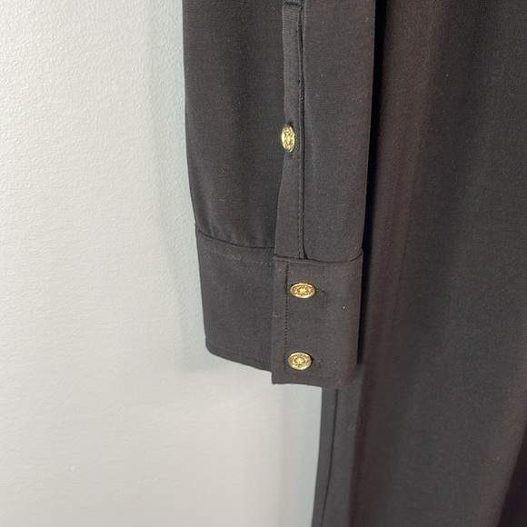 CALVIN KLEIN Long Sleeve Shirt Dress Black Preppy Gold Buttons Collarless Size 4 - Picture 6 of 11